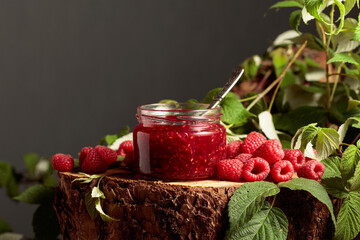 Raspberry jam and fresh berries.