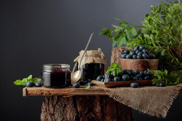 Blueberry jam with fresh berries.
