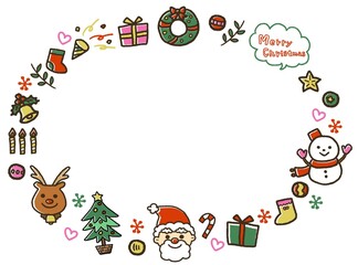 クリスマスの手描きイラスト素材　円フレーム