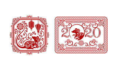 Chinese New Year Symbol Design with Rat Zodiac Sign Vector Set