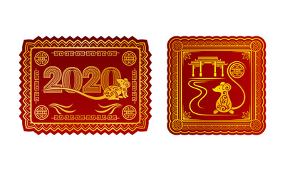 Chinese New Year Symbol Design with Rat Zodiac Sign Vector Set