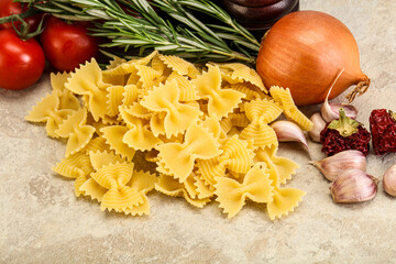 Raw Italian farfalle pasta for cooking