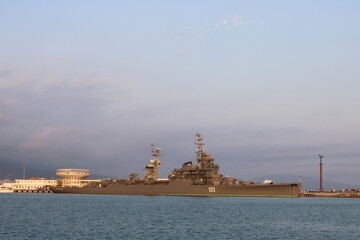 Ship Museum "Mikhail Kutuzov" on the embankment in Novorossiysk. Tourist attraction in Russia. 