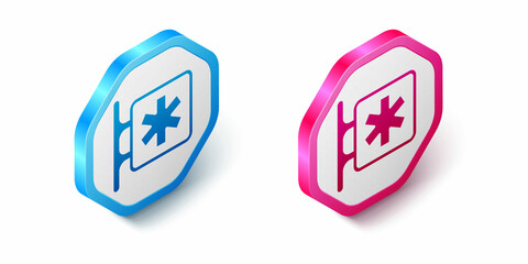 Isometric Medical symbol of the Emergency - Star of Life icon isolated on white background. Hexagon button. Vector
