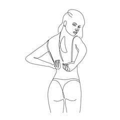 Naked Woman Body Line Art Drawing. Female Silhouette One Line Drawing. Woman Back Standing Pose Vector Illustration Minimalistic Style for Modern Design: Prints, Wall Art, Posters, Social Media.