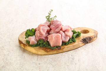 Raw pork meat cubes for coocking