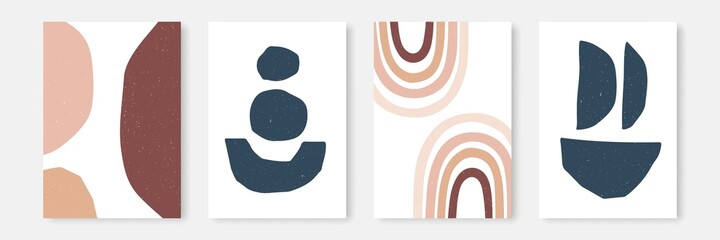 Mid Century Modern Poster Wall Art Set. Abstract Art Background with Organic Shapes Boho Style for Print, Wall Decor, Poster and Wallpaper. Rainbow Poster Set. Vector EPS 10