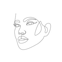 Woman Face Line Art Drawing. Abstract Female Head One Line Drawing for Wall Art, Fashion Prints, Posters. Art Sketch Print, Black And White Single Line Art, Feminine Poster. Vector EPS 10