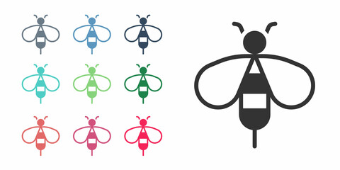 Black Bee icon isolated on white background. Sweet natural food. Honeybee or apis with wings symbol. Flying insect. Set icons colorful. Vector