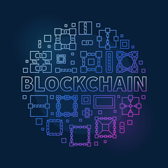 Blockchain concept vector outline round colored illustration