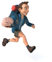 Fun illustration of a 3D cartoon backpacker