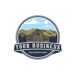 WAREHOUSE, PINE FOREST, AND MOUNTAIN VINTAGE LOGO DESIGN
