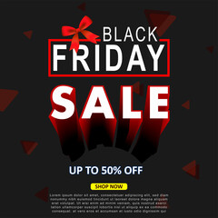 Black friday sale banner design with red gift box concept on modern background