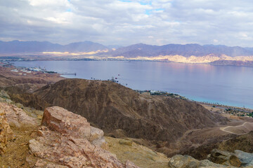 Fototapeta premium Mount Tzfahot and the gulf of Aqaba