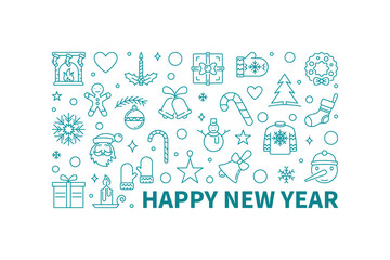 Fototapeta na wymiar Happy New Year Banner - vector horizontal line illustration