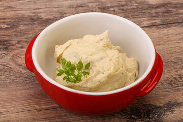 Vegan food - hummus with olive oil