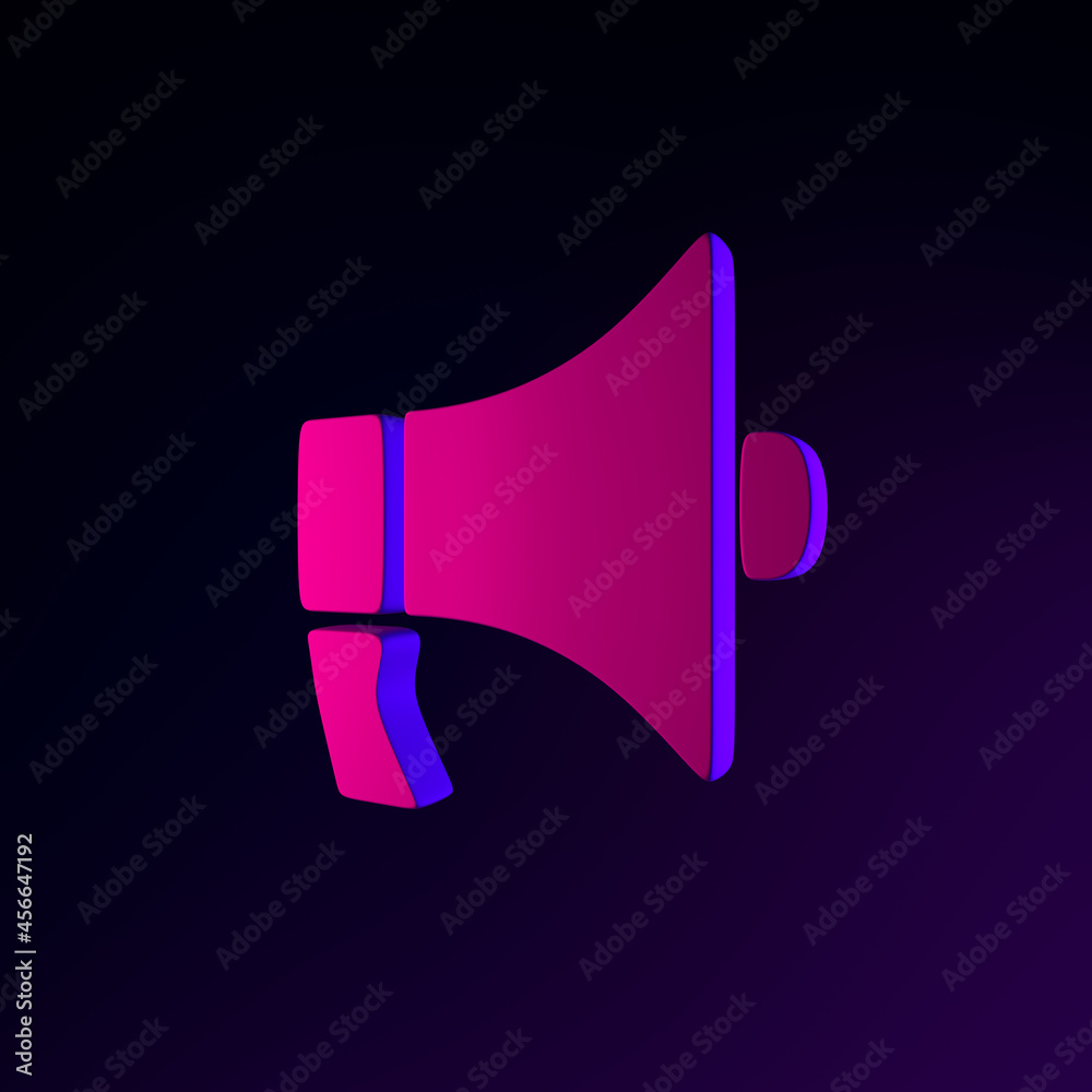 Poster neon flat megaphone icon. 3d rendering ui ux interface element. dark glowing symbol.