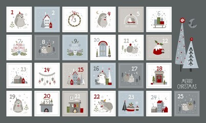 Christmas Advent calendar.Vector illustration.
