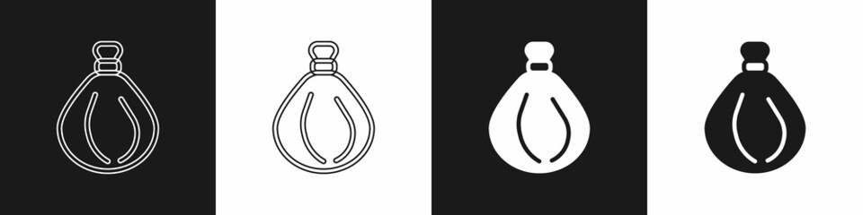 Set Garbage bag icon isolated on black and white background. Vector
