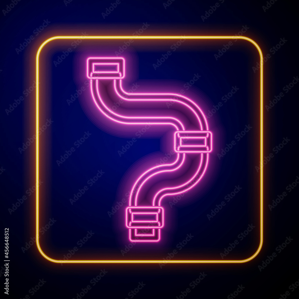 Sticker glowing neon industry metallic pipe icon isolated on black background. plumbing pipeline parts of di