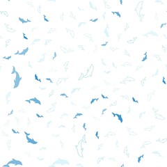 Light BLUE vector seamless backdrop with ocean dolphins.