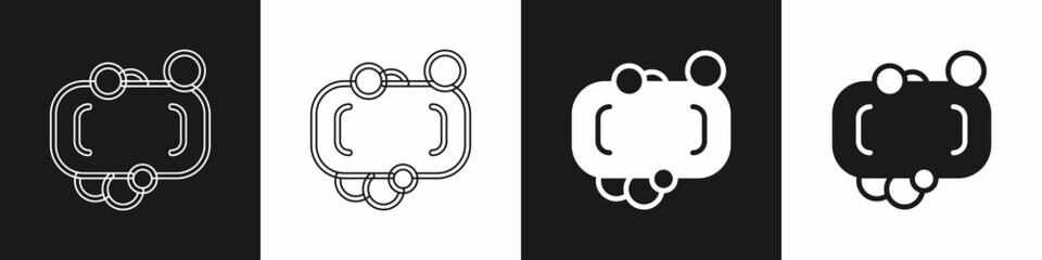 Set Bar of soap icon isolated on black and white background. Soap bar with bubbles. Vector
