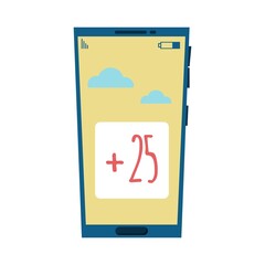 Illustration of a phone with a weather forecast. Weather forecast app.Warm and cloudy.