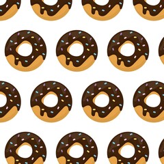 Fototapeta premium Donut seamless pattern. Pattern with a donut in glaze. The pattern is suitable for prints, posters, fabrics, wrapping paper.