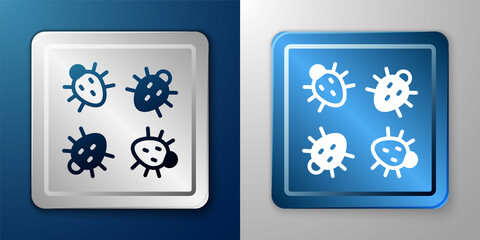 White Colorado beetle icon isolated on blue and grey background. Silver and blue square button. Vector