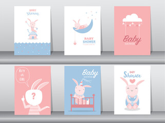 Fototapeta na wymiar Set of baby shower invitations cards,poster,greeting,template,cats,cute,animal,Vector illustrations.