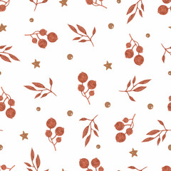Copper berries and branches seamless pattern 