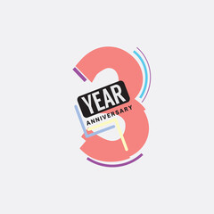 3th Years Anniversary Logo Birthday Celebration Abstract Design Vector Illustration.
