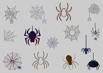 Spider and spider web vector element set