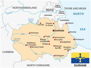 vector map of the county Durham with flag, england - obrazy, fototapety, plakaty