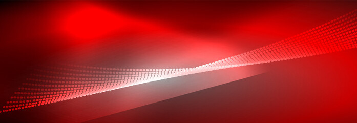 Fototapeta premium Neon shiny color background with light glowing wave line particles. Wallpaper background, design templates for business or technology presentations, internet posters or web brochure covers