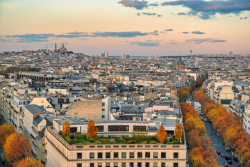 Paris France, high angle view city skyline with autumn foliage season