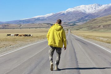 Man mountains meditation travel nature outdoor activities