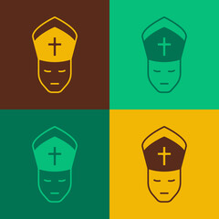 Pop art Pope icon isolated on color background. Pope hat. Holy father. Vector
