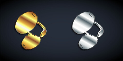 Gold and silver Olives icon isolated on black background. Long shadow style. Vector