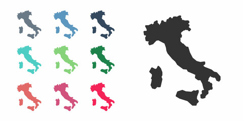 Black Map of Italy icon isolated on white background. Set icons colorful. Vector