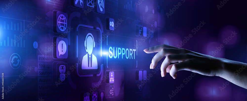 Poster support customer service satisfaction business technology concept.
