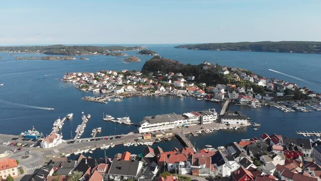 Popular holiday destination in Norway - Kragero coastal town, drone view