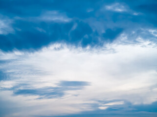 Low Angle. Blue cloud on top of image, center of white area, Copy Space Thailand. 