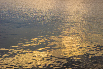 Golden surface of the water at sunset