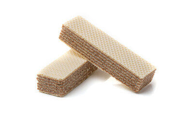 Crunchy chocolate waffles, isolated on white background