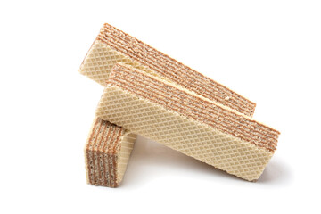 Crunchy chocolate waffles, isolated on white background