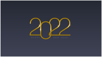 Happy new year 2022 gold text on navy blue dark background vector stock illustration