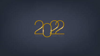 Happy new year 2022 gold text on navy blue dark background vector stock illustration