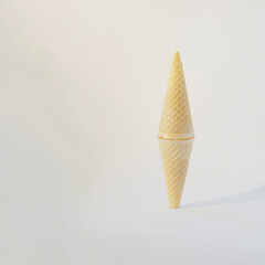 ice cream cone standing on top of each other on a white background.end of summer or autumn beginning concept design idea