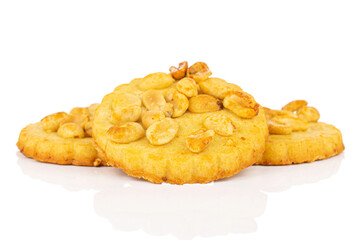 Group of three whole delicious cookie with peanuts on white background